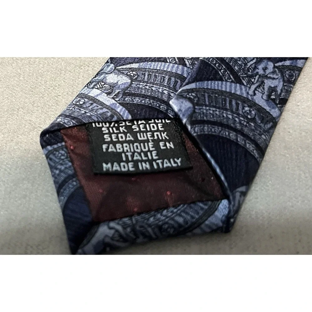 Gianfranco Ferre Studio‎ Silk Tie Elephant Arch Made In Italy Blue Gray Necktie